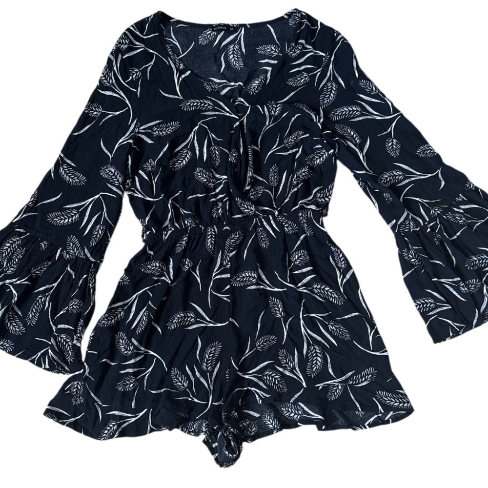 COTTON:ON women Black and White Leaf Print One Piece